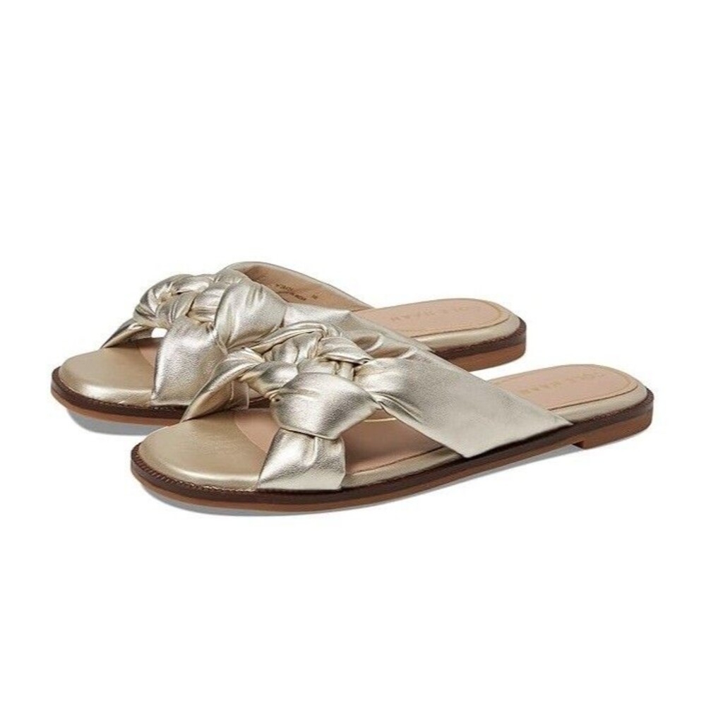 Cole Haan Womens 5 B Gold Leather Anica Lux Slide Flat Flip Flop Sandals NIB KL2